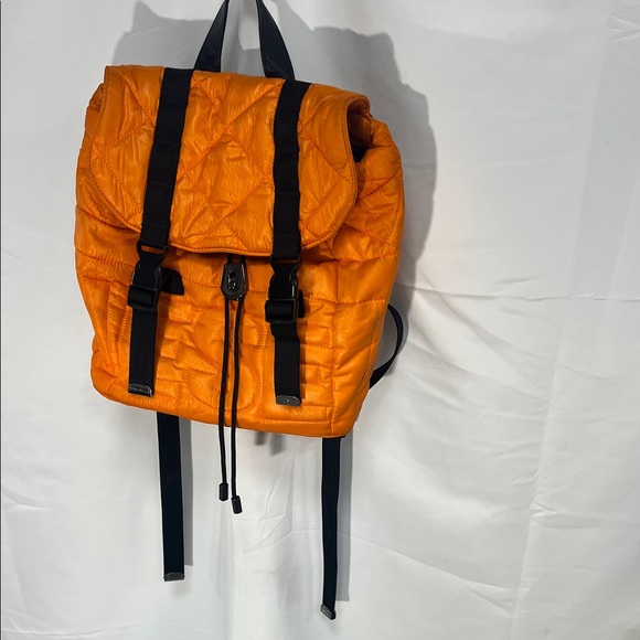 Diesel Handbags - Diesel Orange Quilted Nylon Backpack with Black Hardware